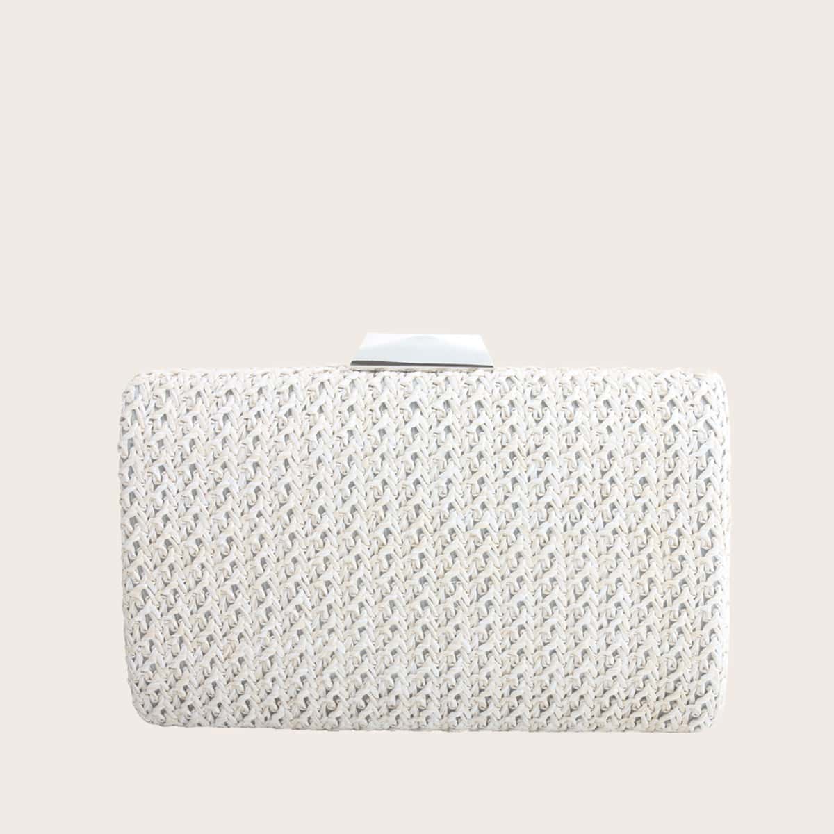 

Clip Top Woven Clutch Bag, White