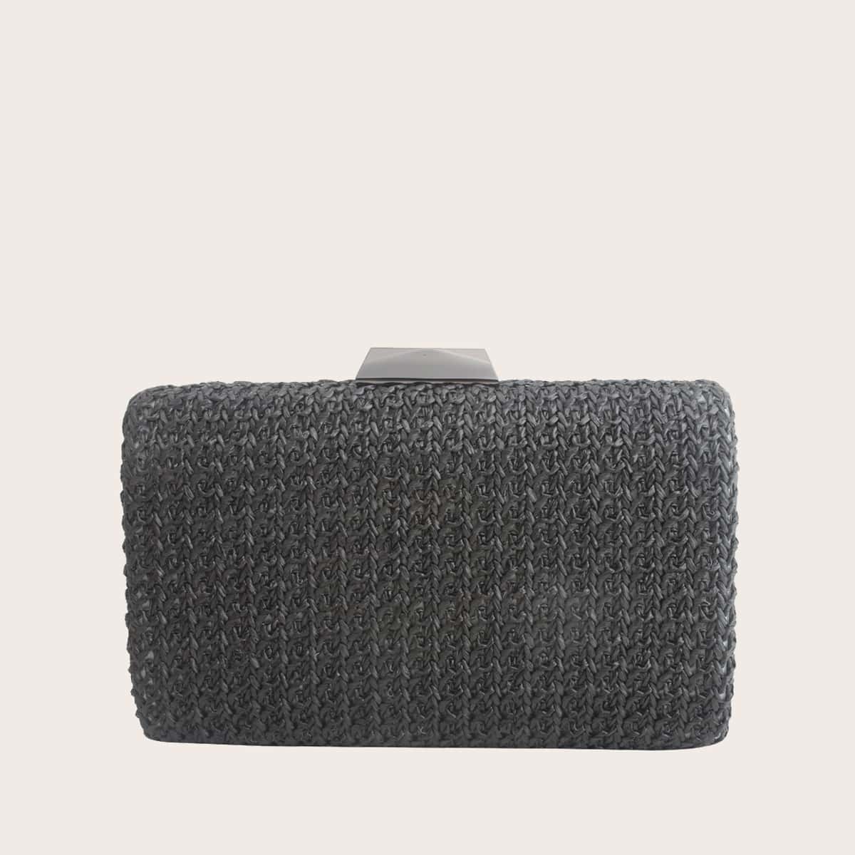 

Clip Top Woven Clutch Bag, Black