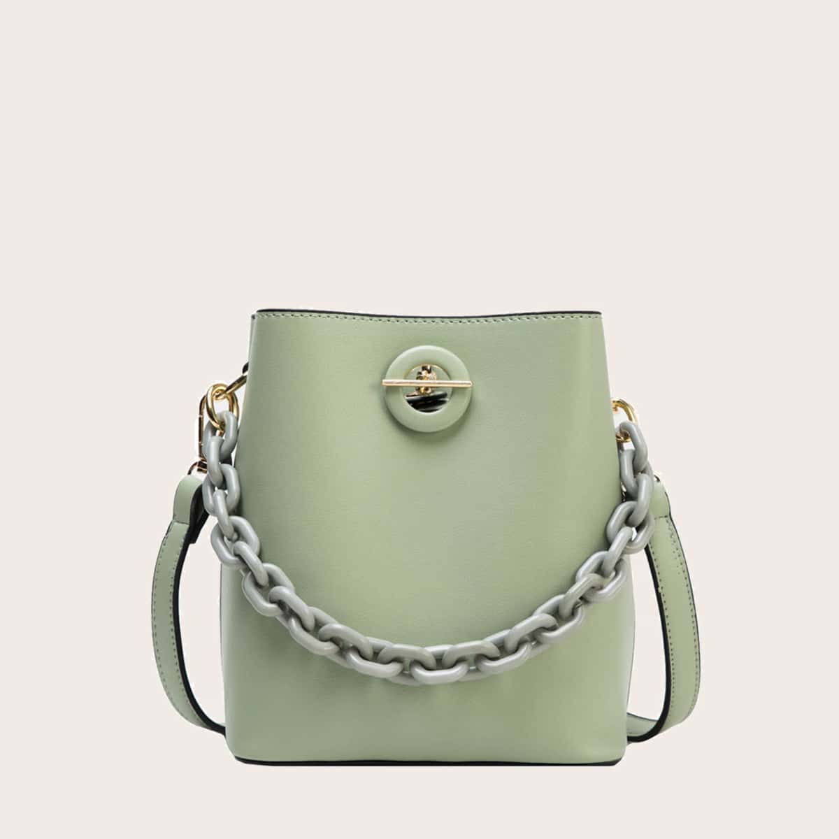 

Chain Handle Tote Bag With Inner Pouch, Green