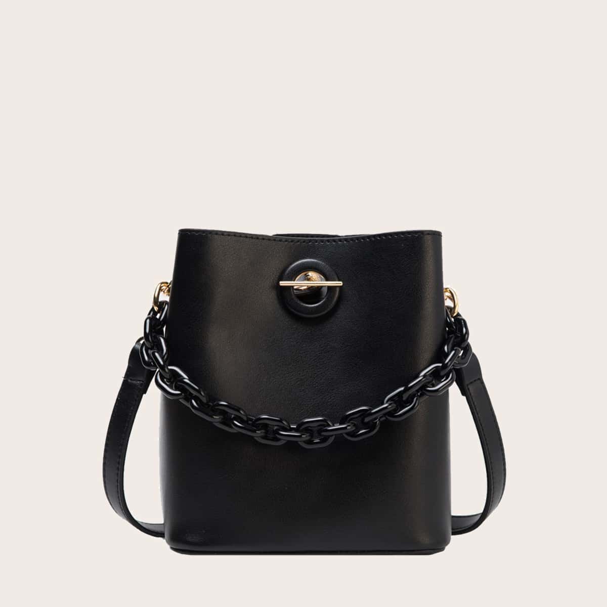 

Chain Handle Tote Bag With Inner Pouch, Black
