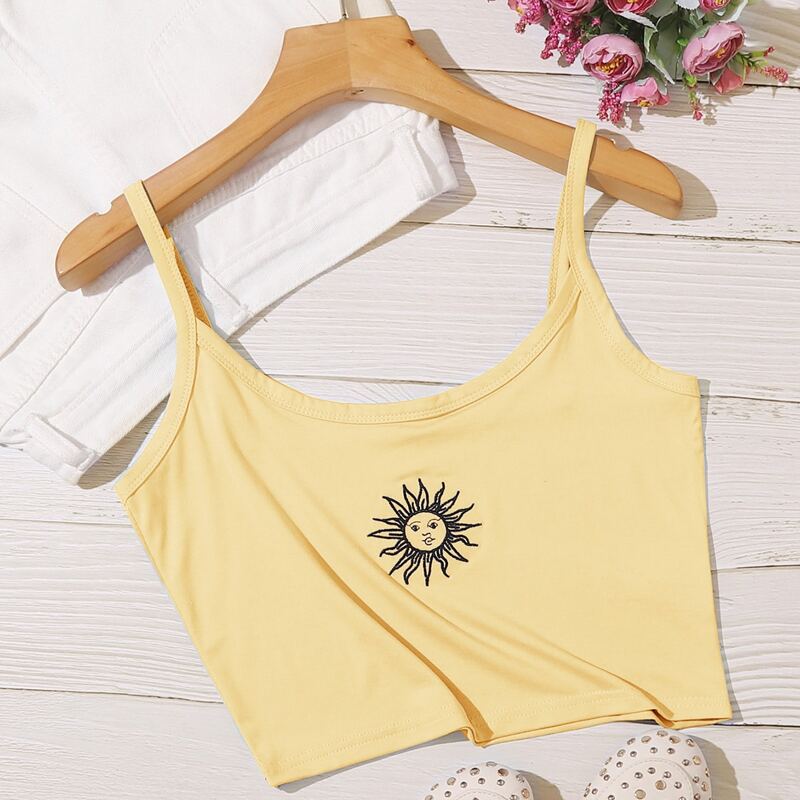 

Sun Embroidery Crop Cami, Yellow