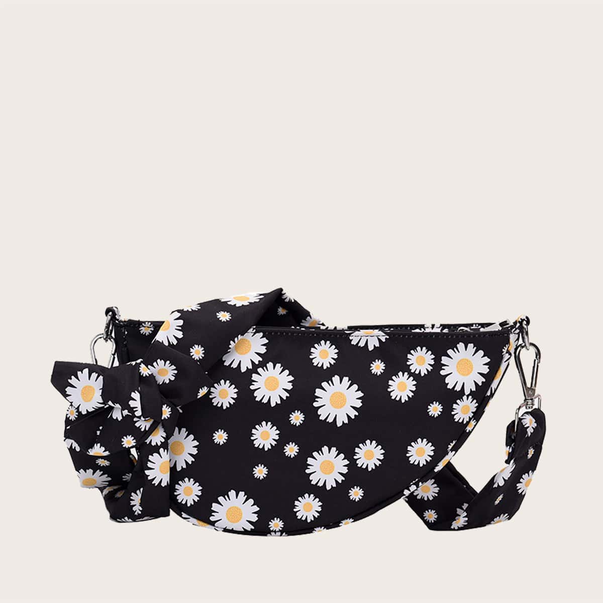 

Daisy Floral Crossbody Bag, Black