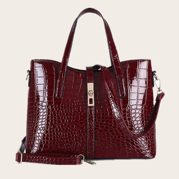 

Сумка из лакированной ткани Croc с тиснением, Бургундия
