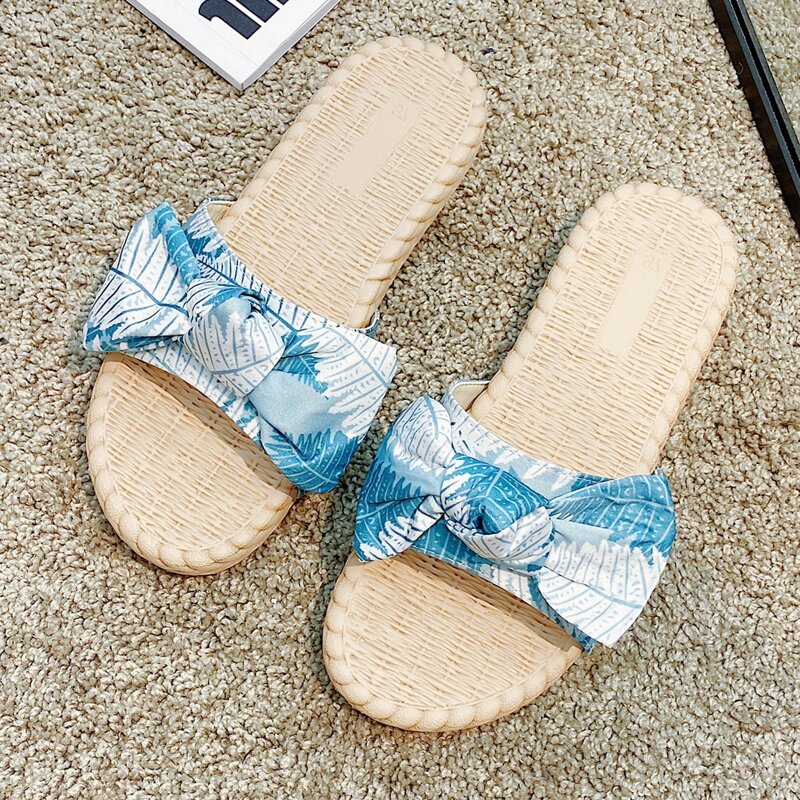 

Leaf Bow Open Toe Sliders, Blue