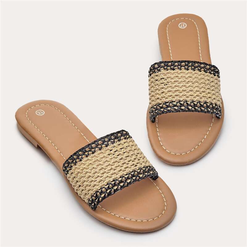 

Open Toe Braided Sliders, Khaki