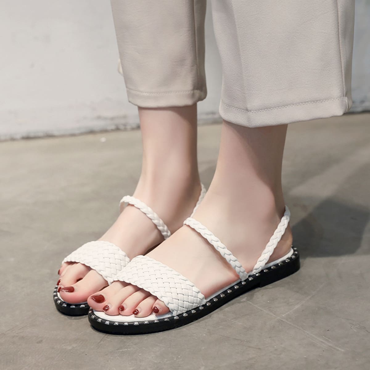 

Woven Textured Slingback Sandals, White