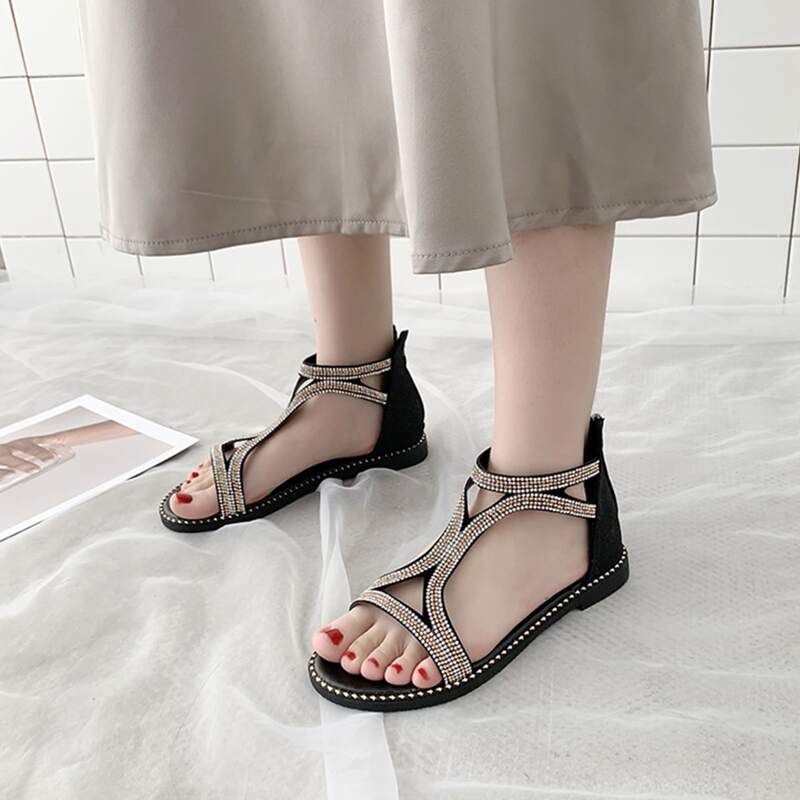 

Rhinestone Strap Sandals, Gold