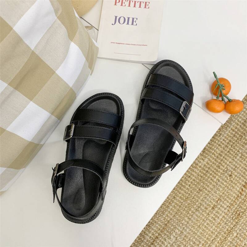 

Twin Band Buckle Sandals, Black