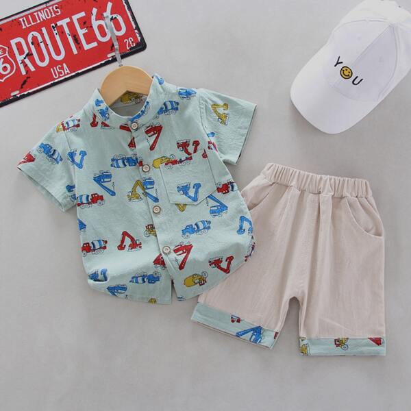 

Toddler Boys Cartoon Graphic Shirt With Shorts, Multicolor