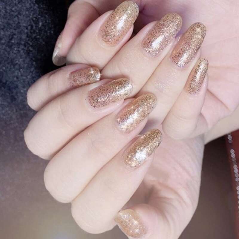 

24pcs Glitter Fake Nail, Gold