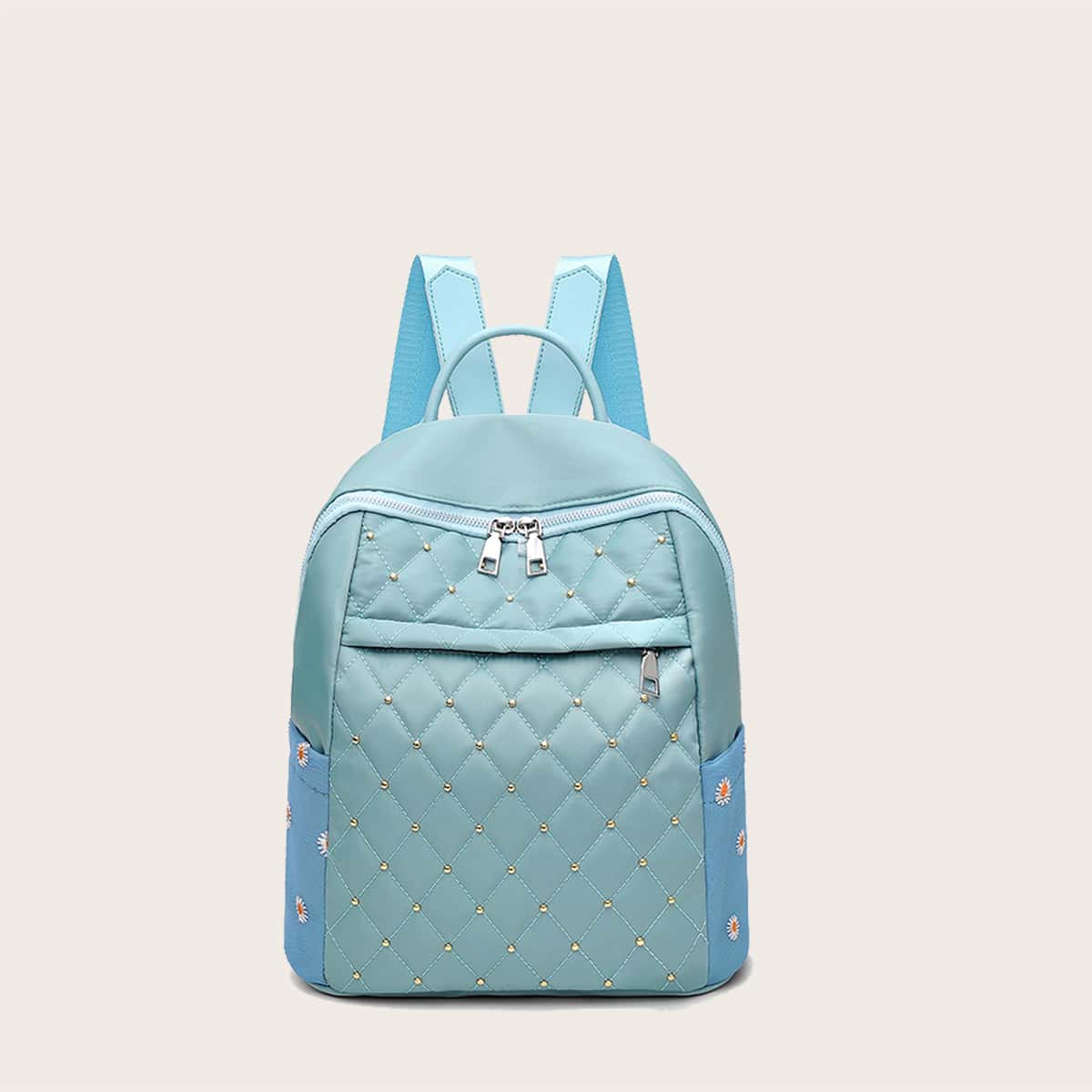 

Bead Decor Quilted Backpack, Blue