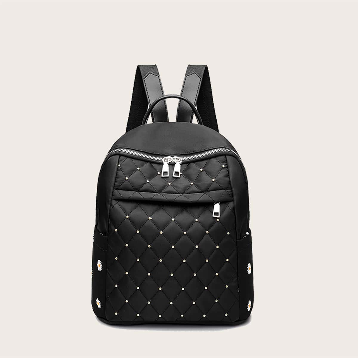 

Bead Decor Quilted Backpack, Black
