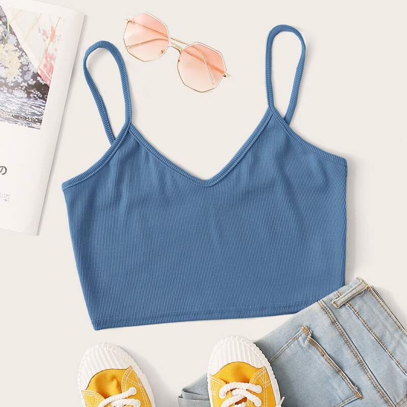 

Ribbed Crop Cami, Blue