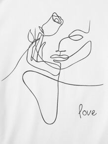 Muchica Camiseta casual de verano para mujer con gráficos de letras y figuras - Blanco - Ver 4