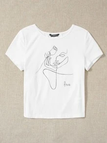 Muchica Camiseta casual de verano para mujer con gráficos de letras y figuras - Blanco - Ver 5