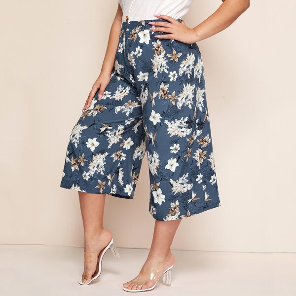 

Plus Floral Print Wide Leg Pants, Multicolor