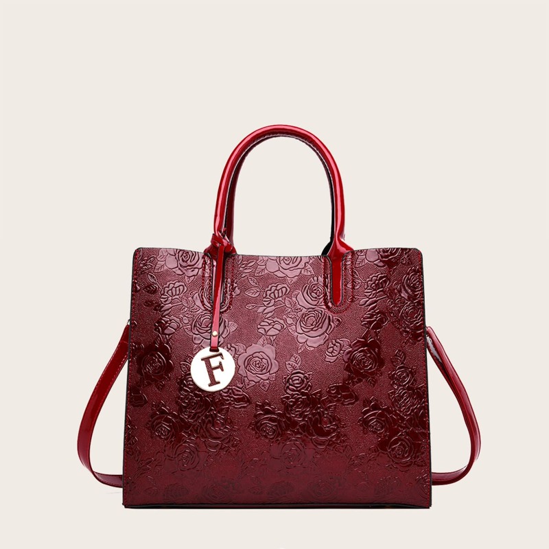 

Rose Embossed Satchel Bag, Red