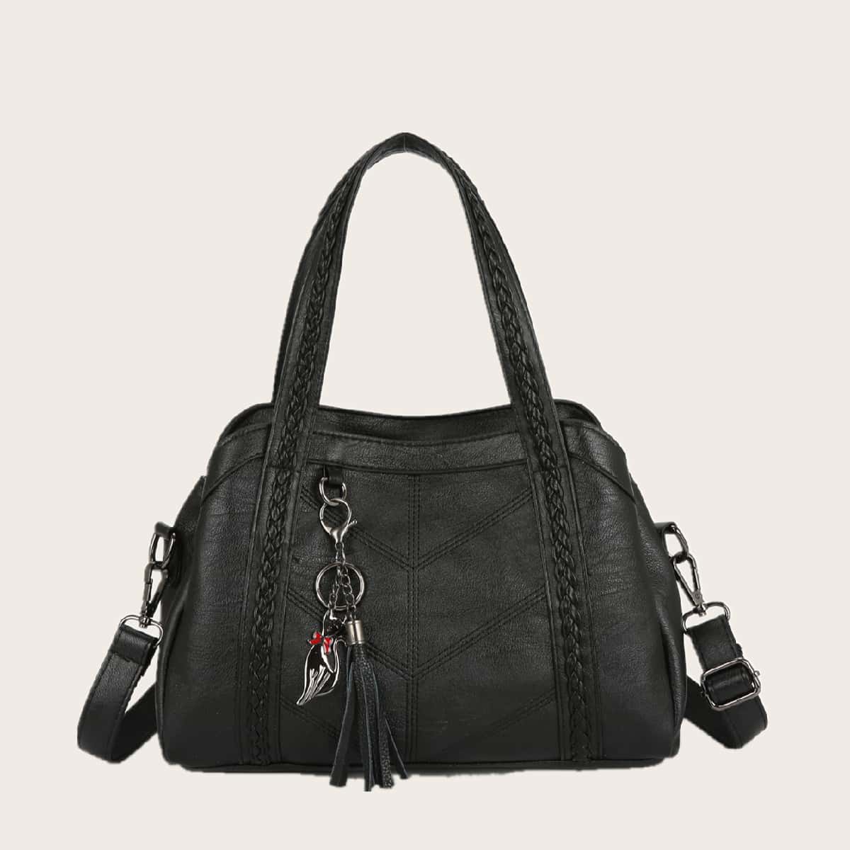 

Stitch Detail Tote Bag With Bag Charm, Black