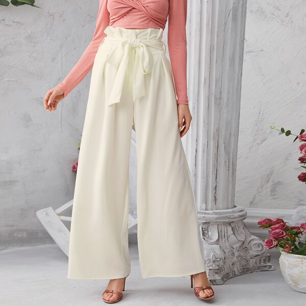 

Paperbag Waist Wide Leg Pants, Beige