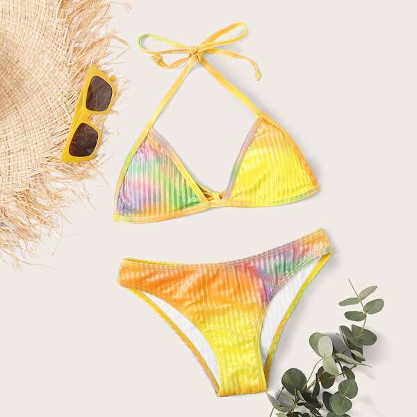 

Tie Dye Velvet Triangle Bikini Swimsuit, Multicolor