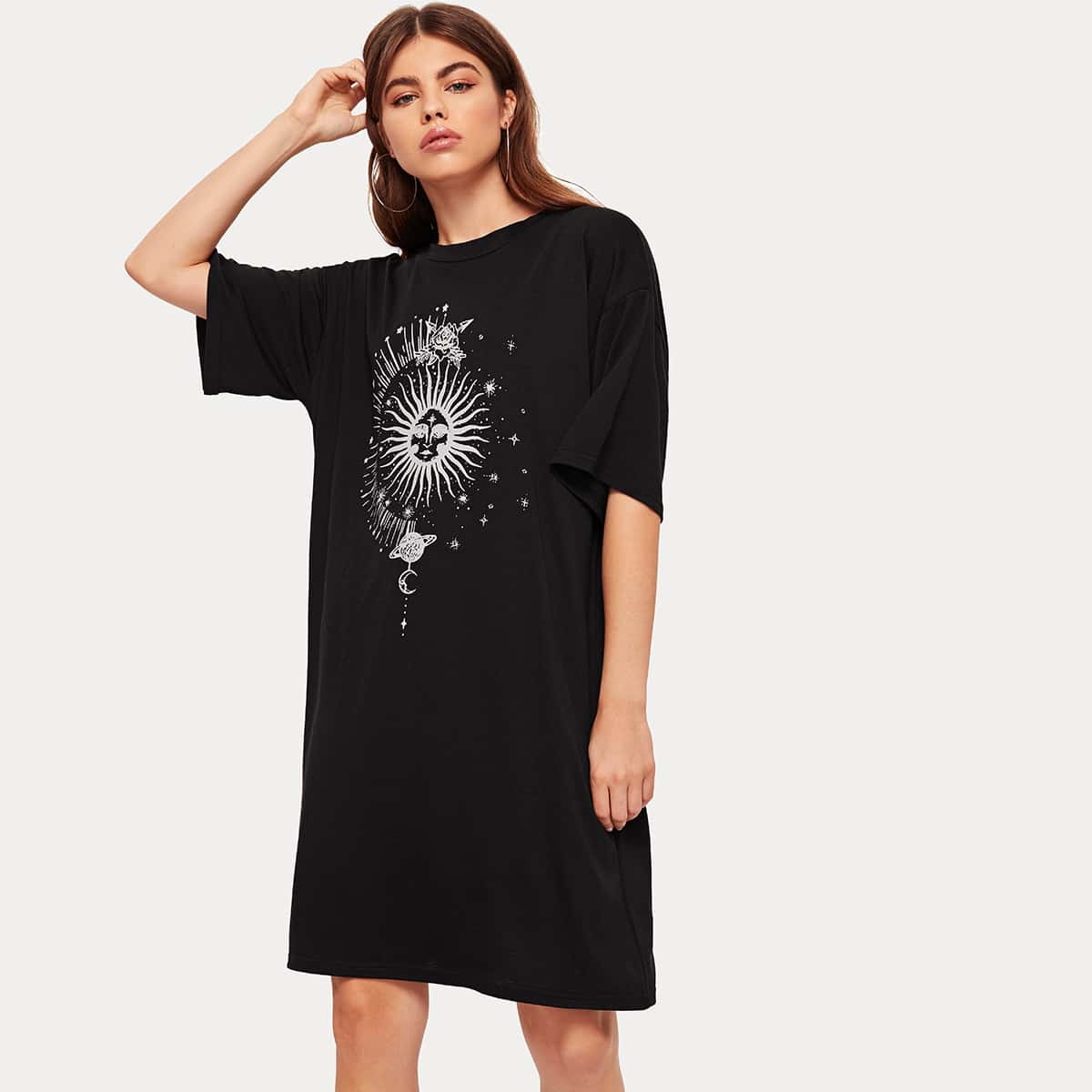 

Sun Graphic Tee Dress, Black