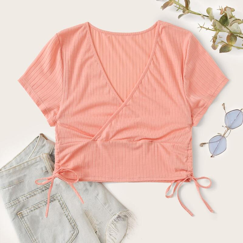

Drawstring Side Wrap Crop Tee, Pink