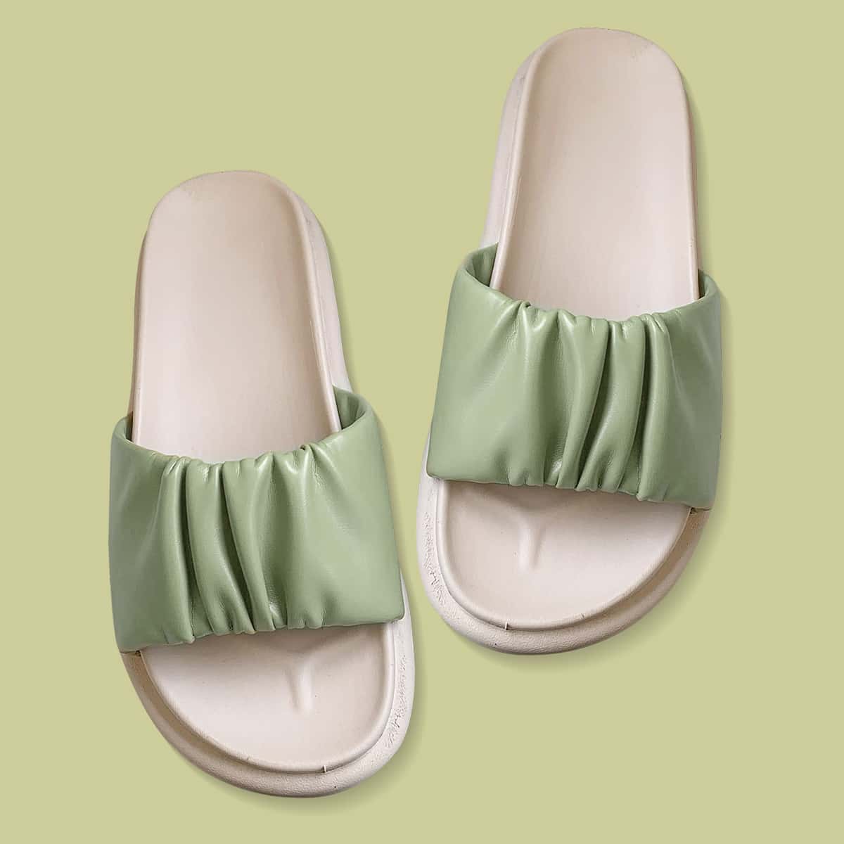 

Ruched Band Wide Fit Sliders, Green
