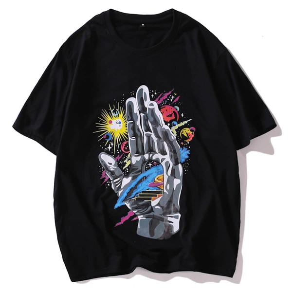 

Men Hand & Galaxy Print Tee, Black