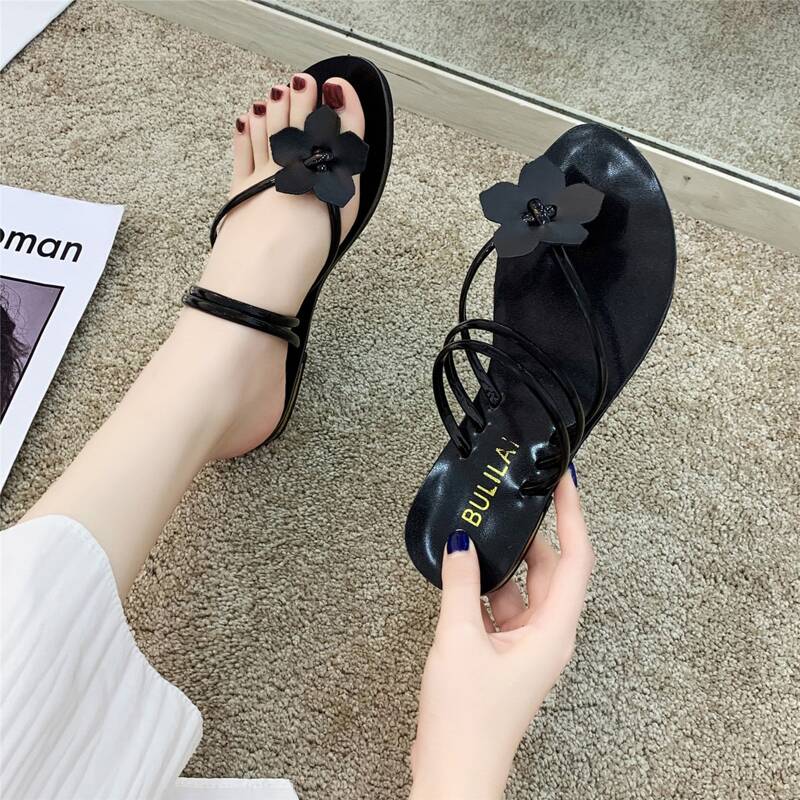 

Floral Toe Post Sliders, Black