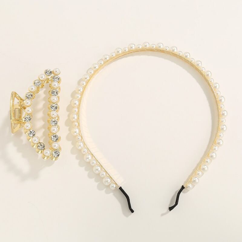 

2pcs Faux Pearl Hair Accessory, White