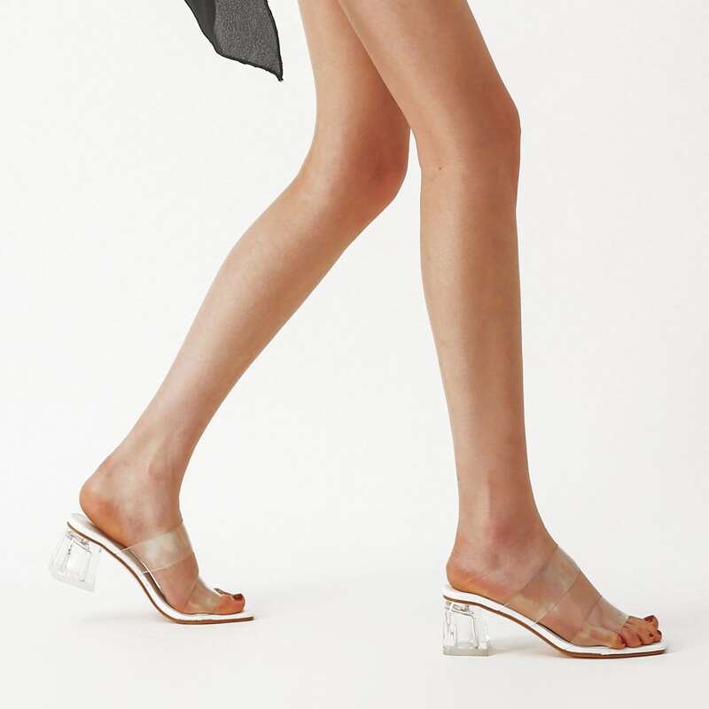 

Clear Strap Chunky Heeled Mules, White