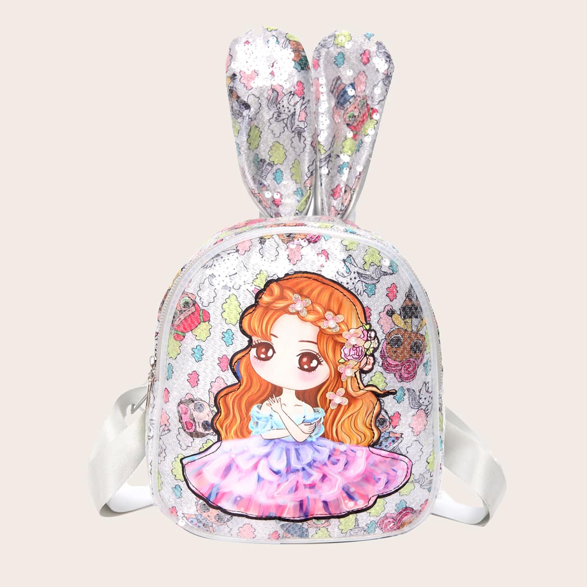 

Ear Decor Cartoon Pattern Sequin Backpack, Multicolor
