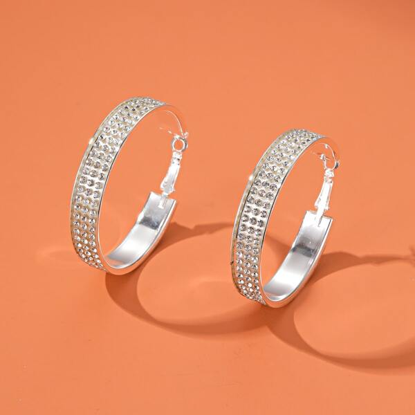 

Rhinestone Hoop Earrings, Silver