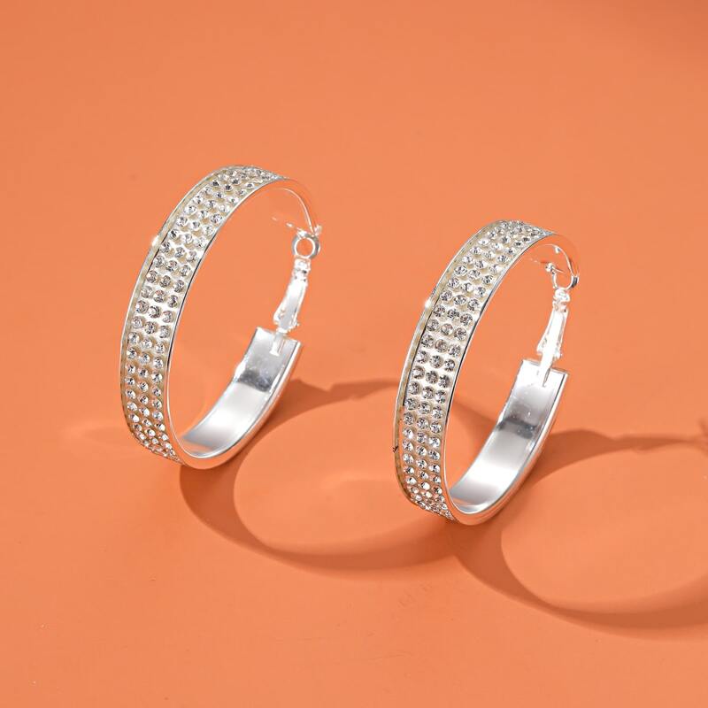 

Rhinestone Hoop Earrings, Silver