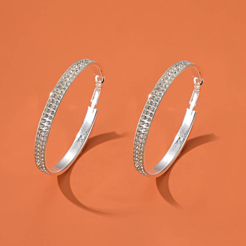 

Rhinestone Hoop Earrings, Silver