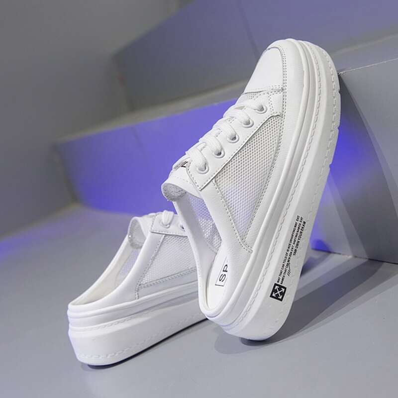 

Lace-up Mesh Sneaker Mules, White
