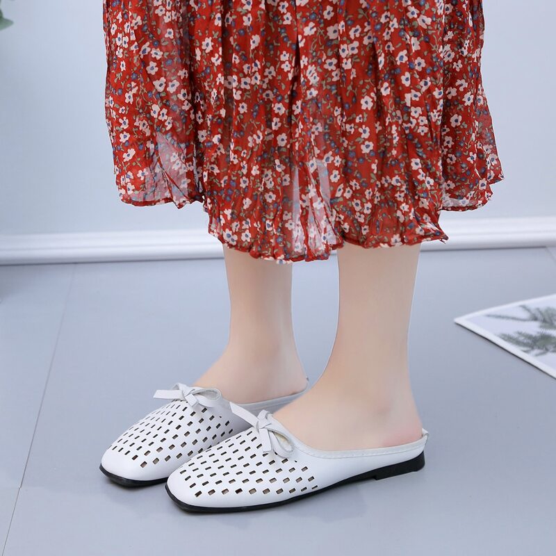 

Laser Cut Flat Mules, White