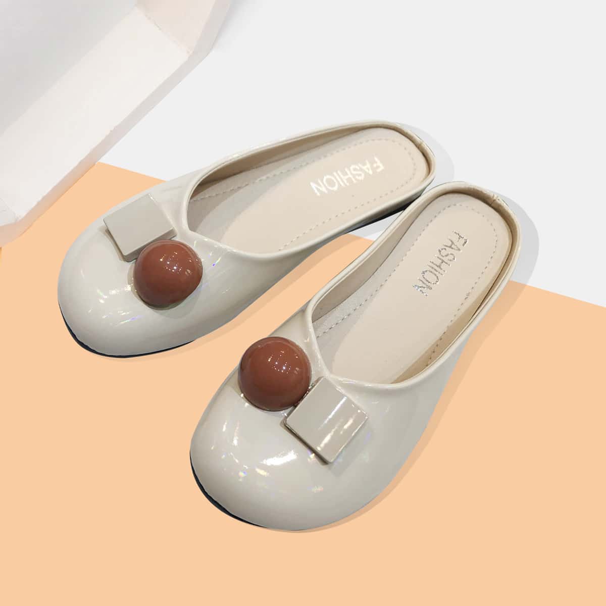 

Ball Decor Flat Mules, Beige
