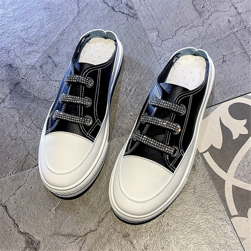 

Rhinestone Lace-up Sneaker Mules, Black