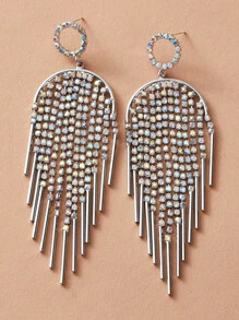1pair Rhinestone Decor Fringe Drop Earrings - Silver - View 4