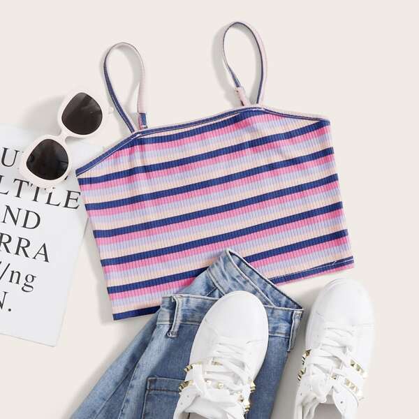 

Rib-knit Striped Crop Cami Top, Multicolor