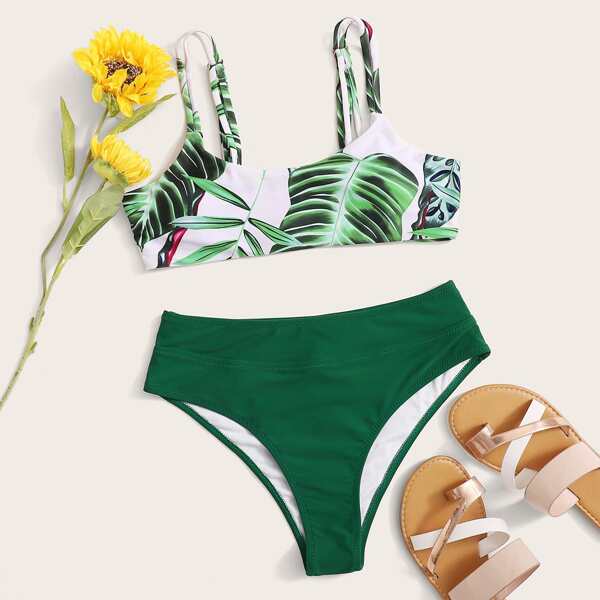 

Tropical High Waisted Bikini Swimsuit, Green