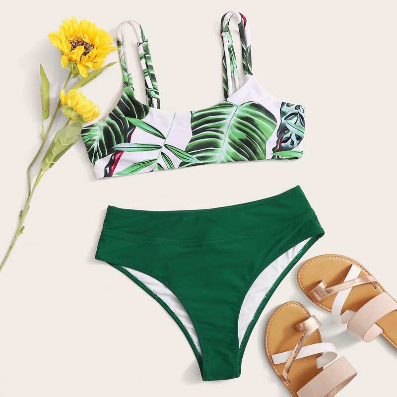 

Tropical High Waisted Bikini Swimsuit, Green
