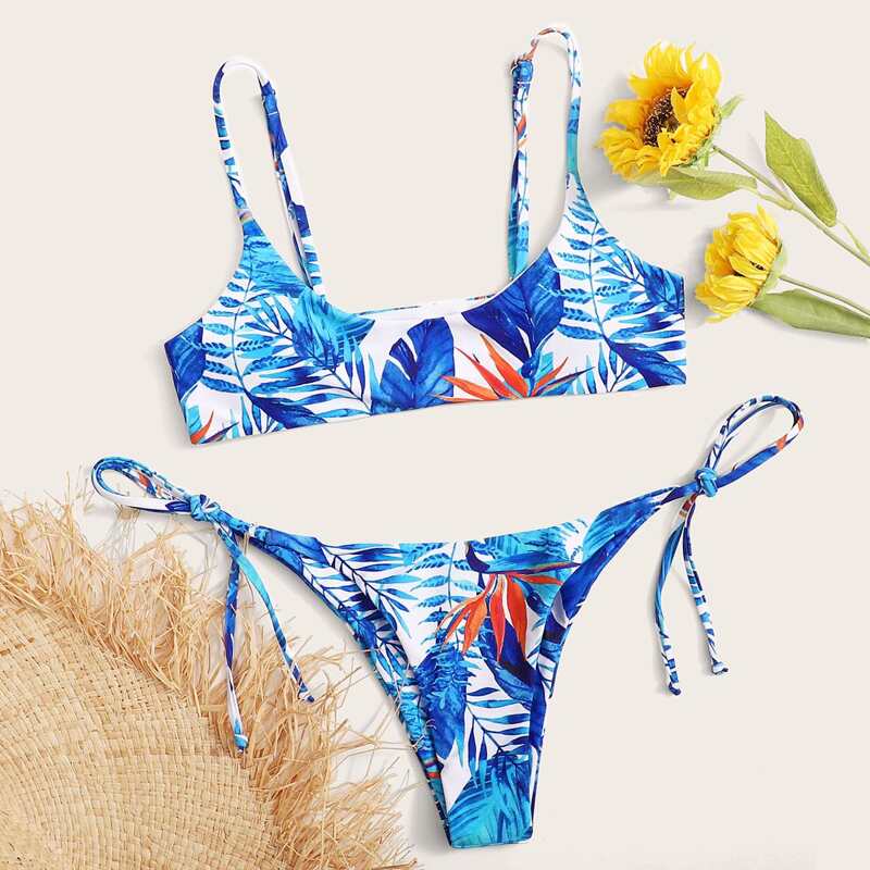 

Tropical Tie Side Bikini Swimsuit, Multicolor
