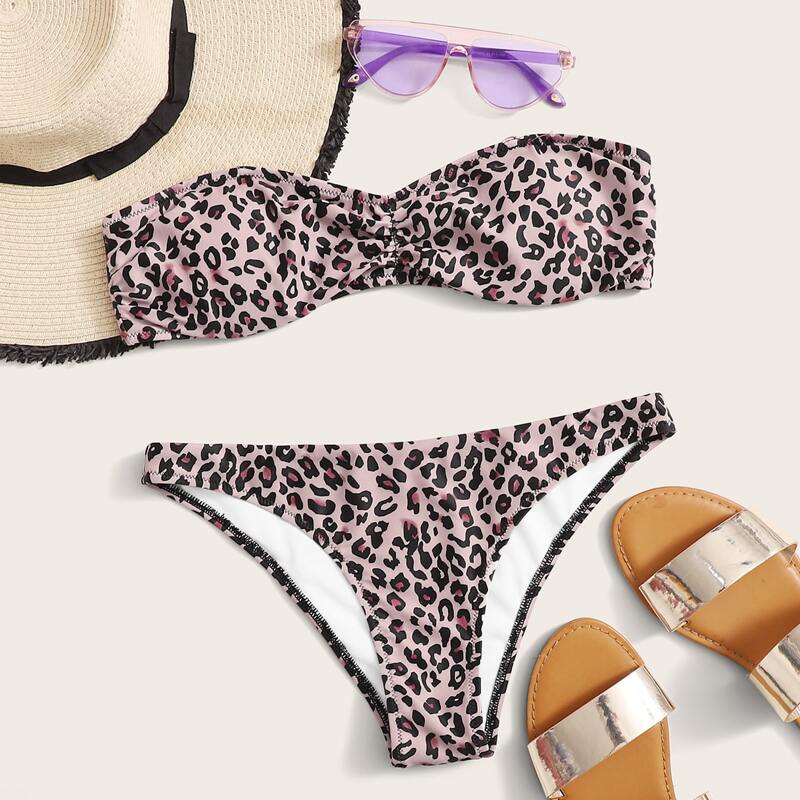 

Leopard Bandeau Bikini Swimsuit, Multicolor
