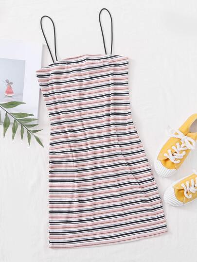 SHEIN Rib-knit Striped Cami Bodycon Dress  SHEIN USA