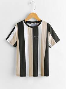 SHEIN Boys Letter Graphic Colourblock Striped Top - Multicolor - View 1