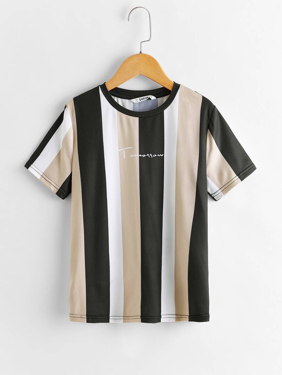 SHEIN Boys Letter Graphic Colourblock Striped Top - Multicolor - View 1