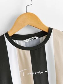 SHEIN Boys Letter Graphic Colourblock Striped Top - Multicolor - View 4