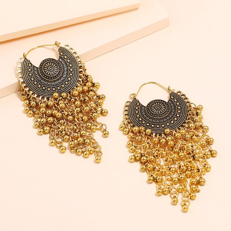 

Tribal Round Ball Tassel Earrings, Multicolor